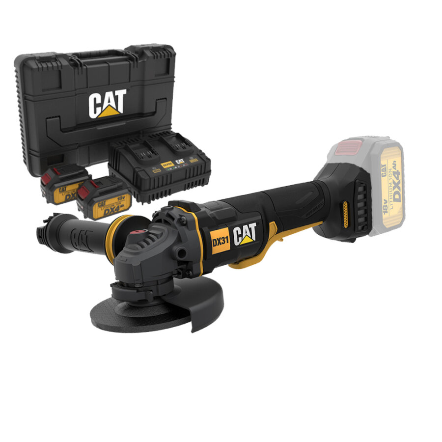 CAT COMBO-13 ΓΩΝΙΑΚΟΣ ΤΡΟΧΟΣ ΜΠΑΤΑΡΙΑΣ 125mm DX314B + ΔΩΡΟ ΚΑΣΕΤΙΝΑ + -60% 2 ΜΠΑΤΑΡΙΕΣ 4.0Ah ΜΕ ΔΙΠΛΟ ΦΟΡΤΙΣΤΗ DXK900