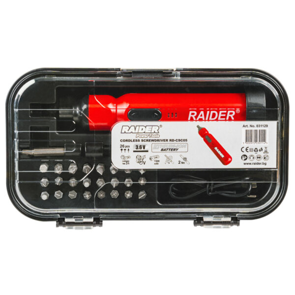 RAIDER Δραπανοκατσάβιδο 3,6V 1,5Ah με 26 εξαρτήματα RD-CSC05 031129